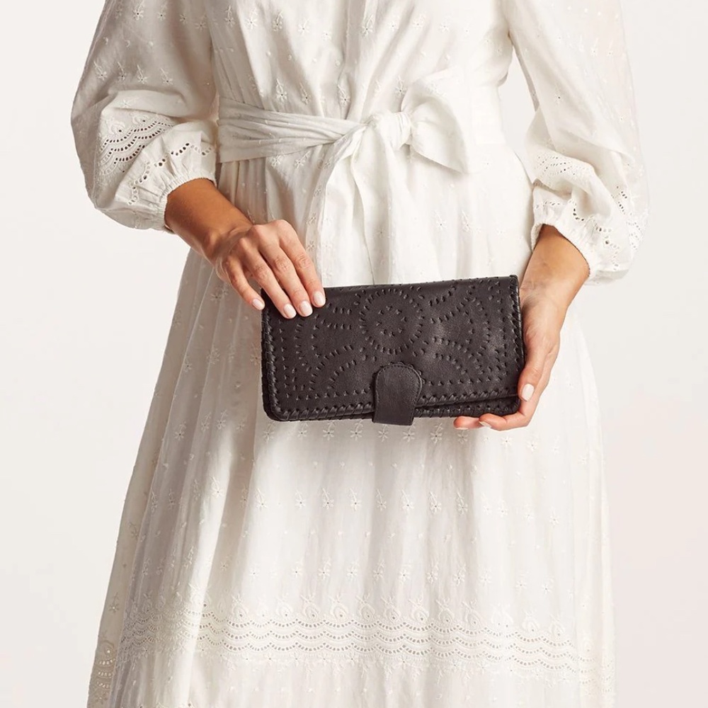 Cleobella Mexicana Wallet in Black Dark Brown